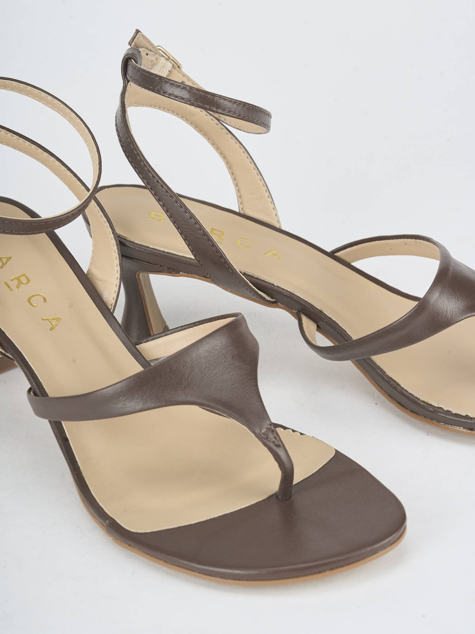 Sandalias de tacón alto tacón 7 cm marrón oscuro cuero