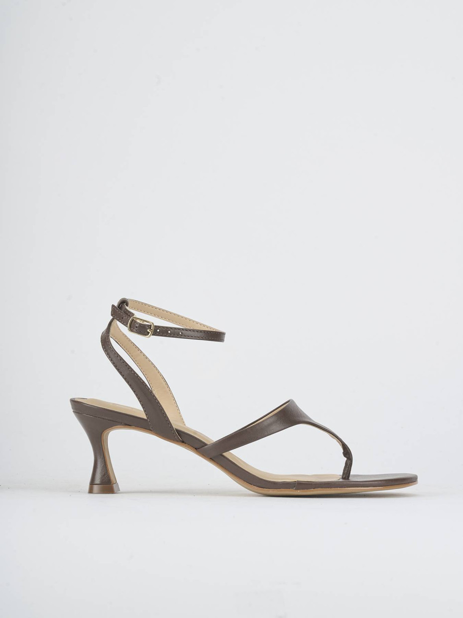 Sandalias de tacón alto tacón 7 cm marrón oscuro cuero
