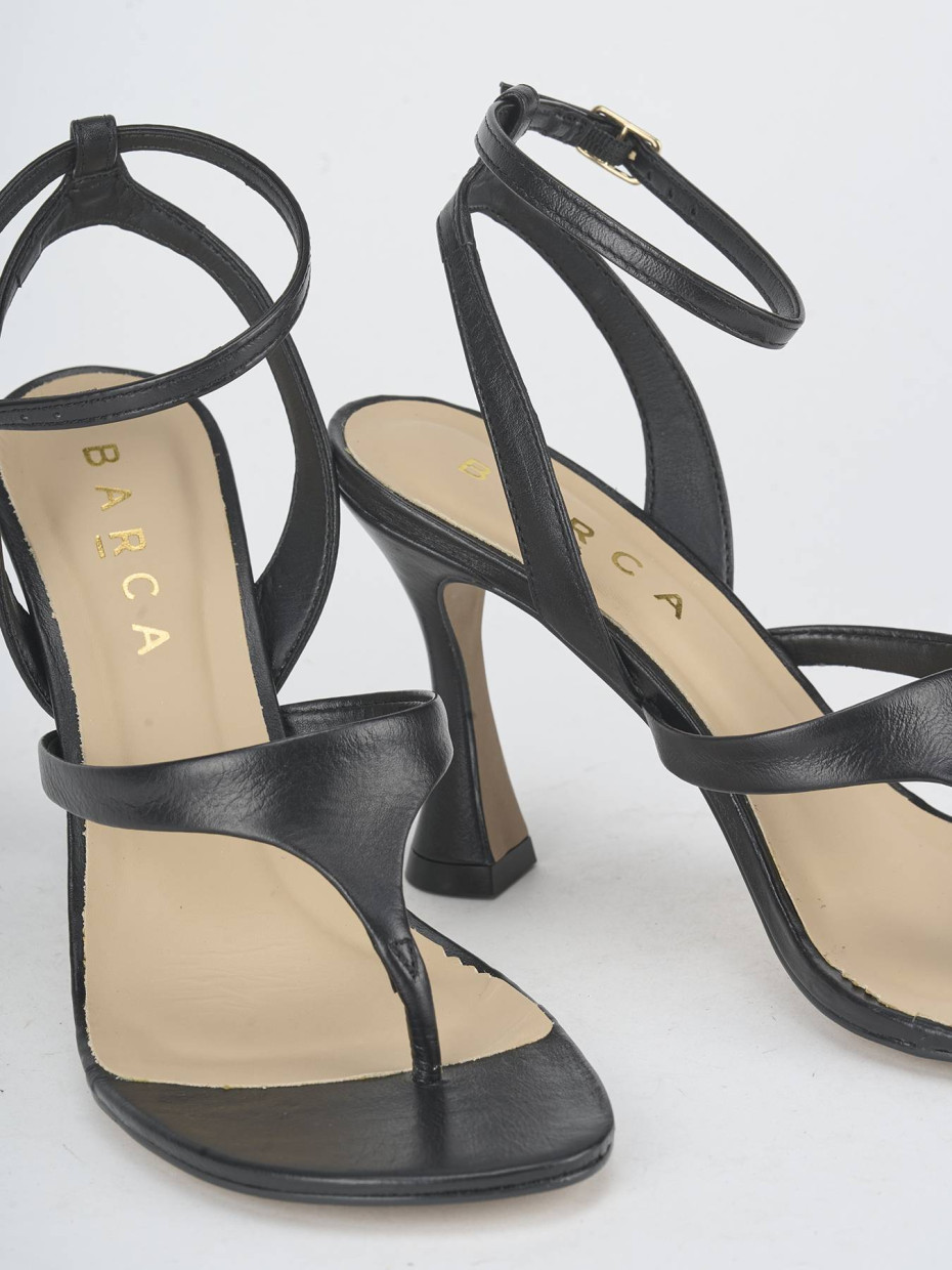 Sandalias de tacón alto tacón 9 cm negro cuero