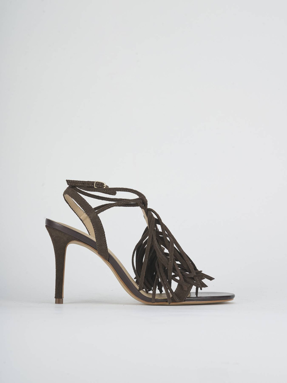 Sandalias de tacón alto tacón 8 cm marrón oscuro ante