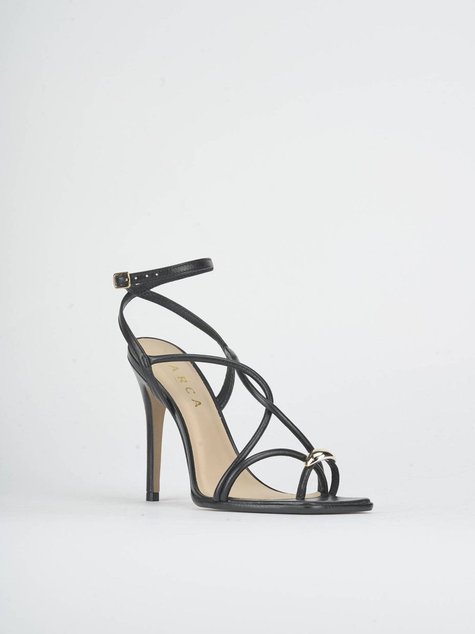 Sandalias de tacón alto tacón 9 cm negro cuero