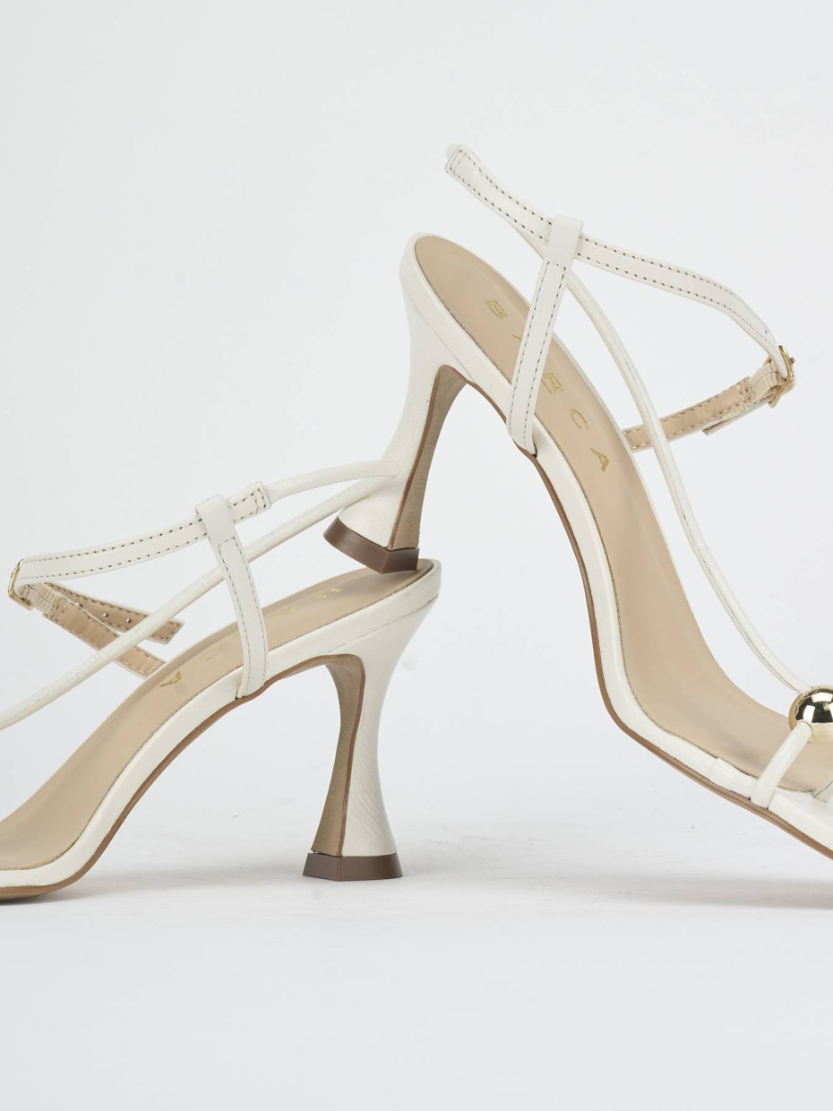 Sandalias de tacón alto tacón 8 cm beis cuero