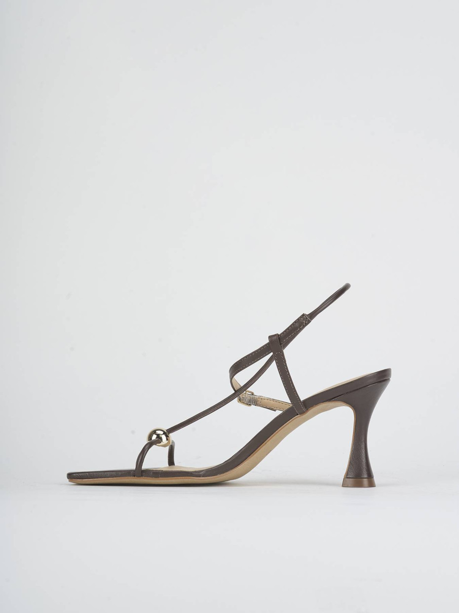Sandalias de tacón alto tacón 8 cm marrón oscuro cuero