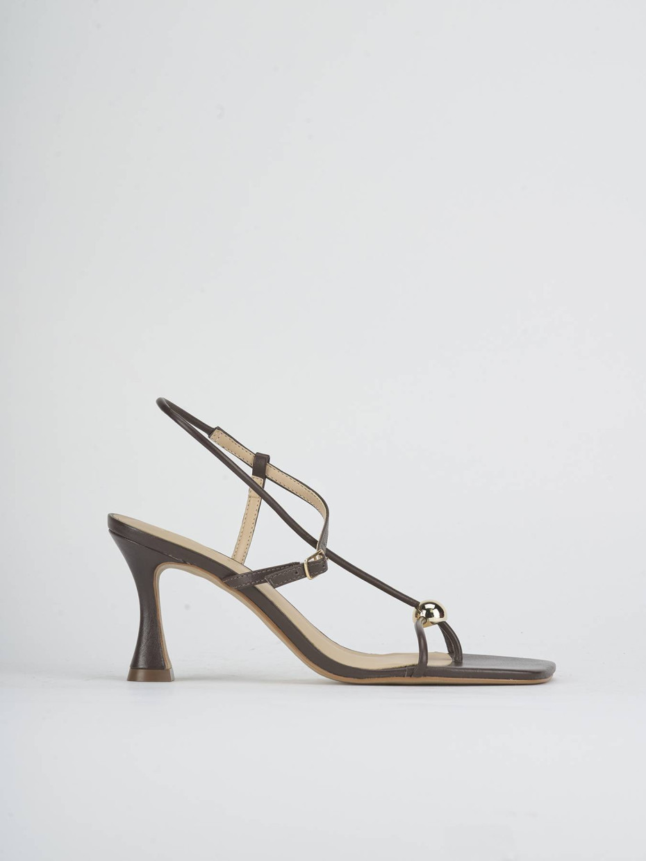 Sandalias de tacón alto tacón 8 cm marrón oscuro cuero