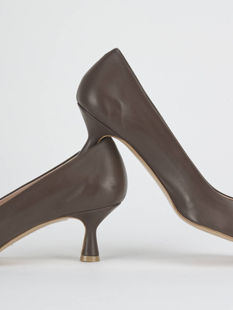 Zapatos de salón tacón 5 cm marrón oscuro cuero