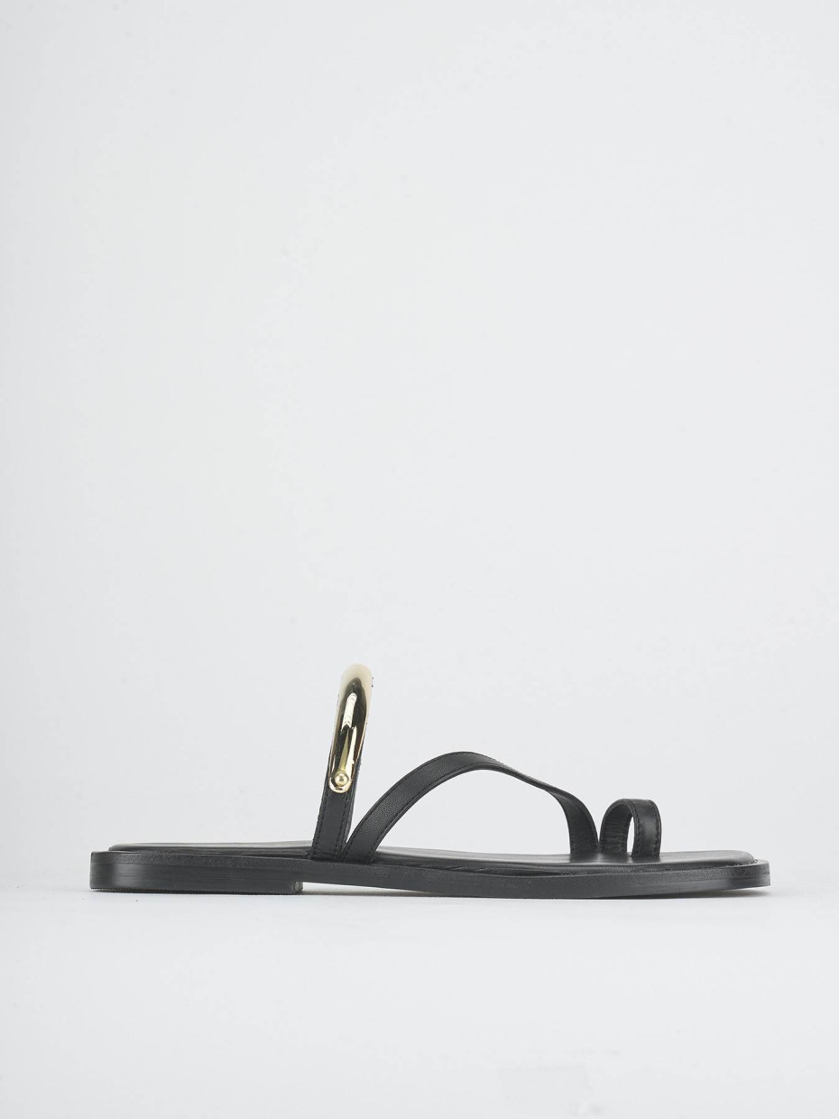 Slippers heel 1 cm black leather
