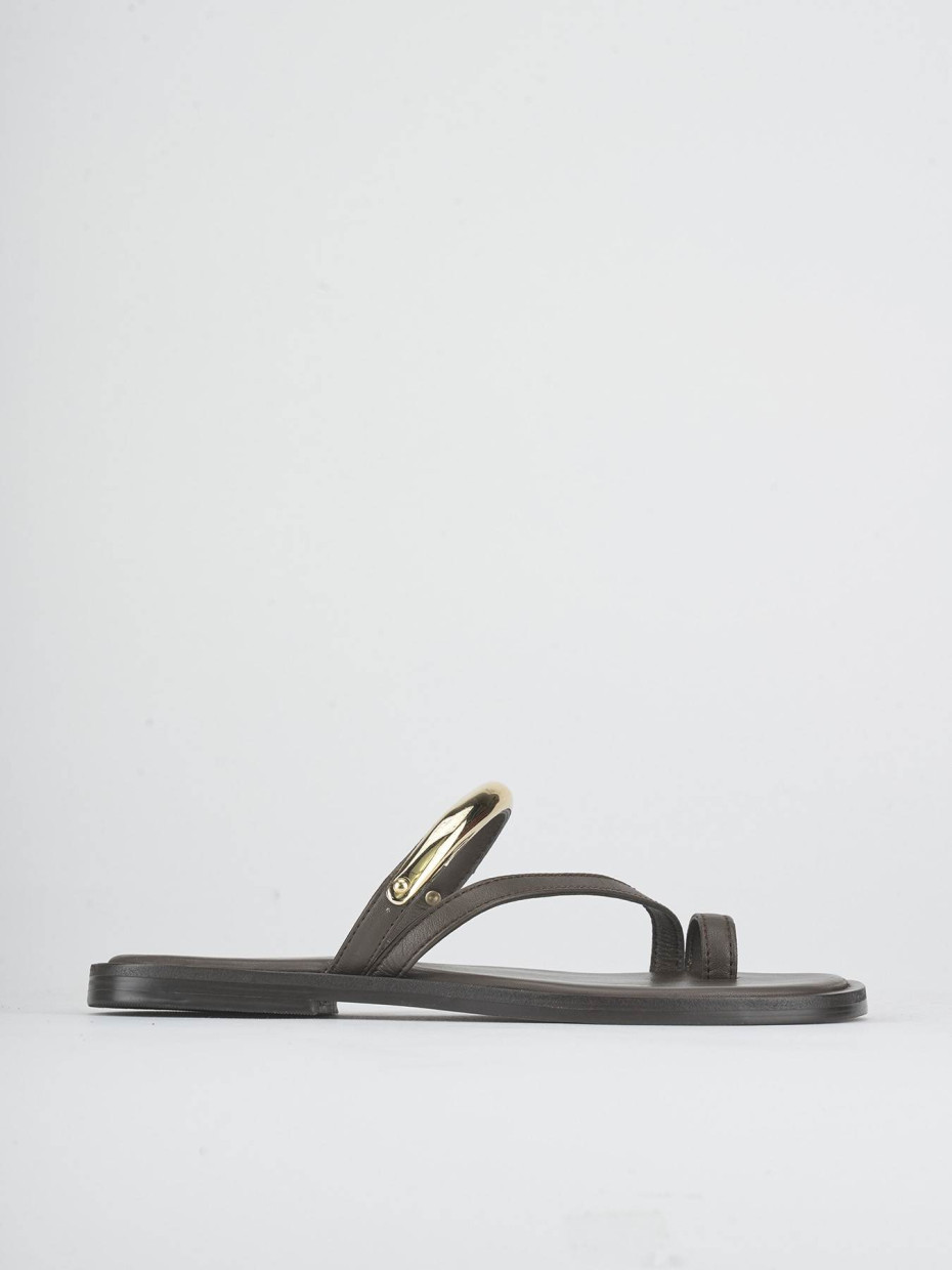 Slippers heel 1 cm dark brown leather