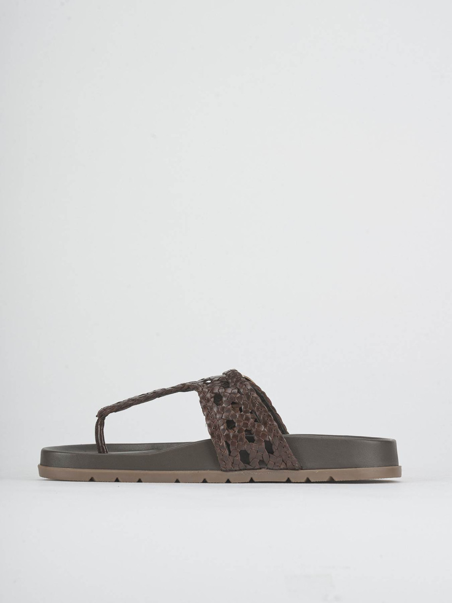 Slippers heel 1 cm dark brown leather