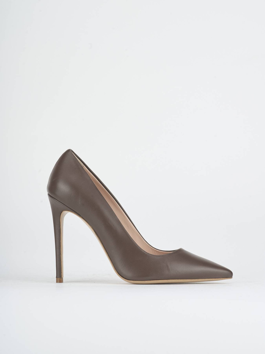 Zapatos de salón tacón 10 cm marrón oscuro cuero