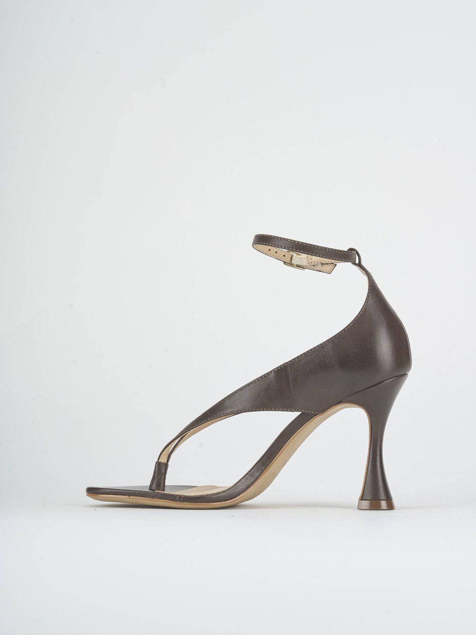 Sandalias de tacón alto tacón 9 cm marrón oscuro cuero