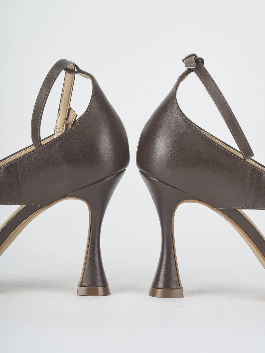 Sandalias de tacón alto tacón 9 cm marrón oscuro cuero