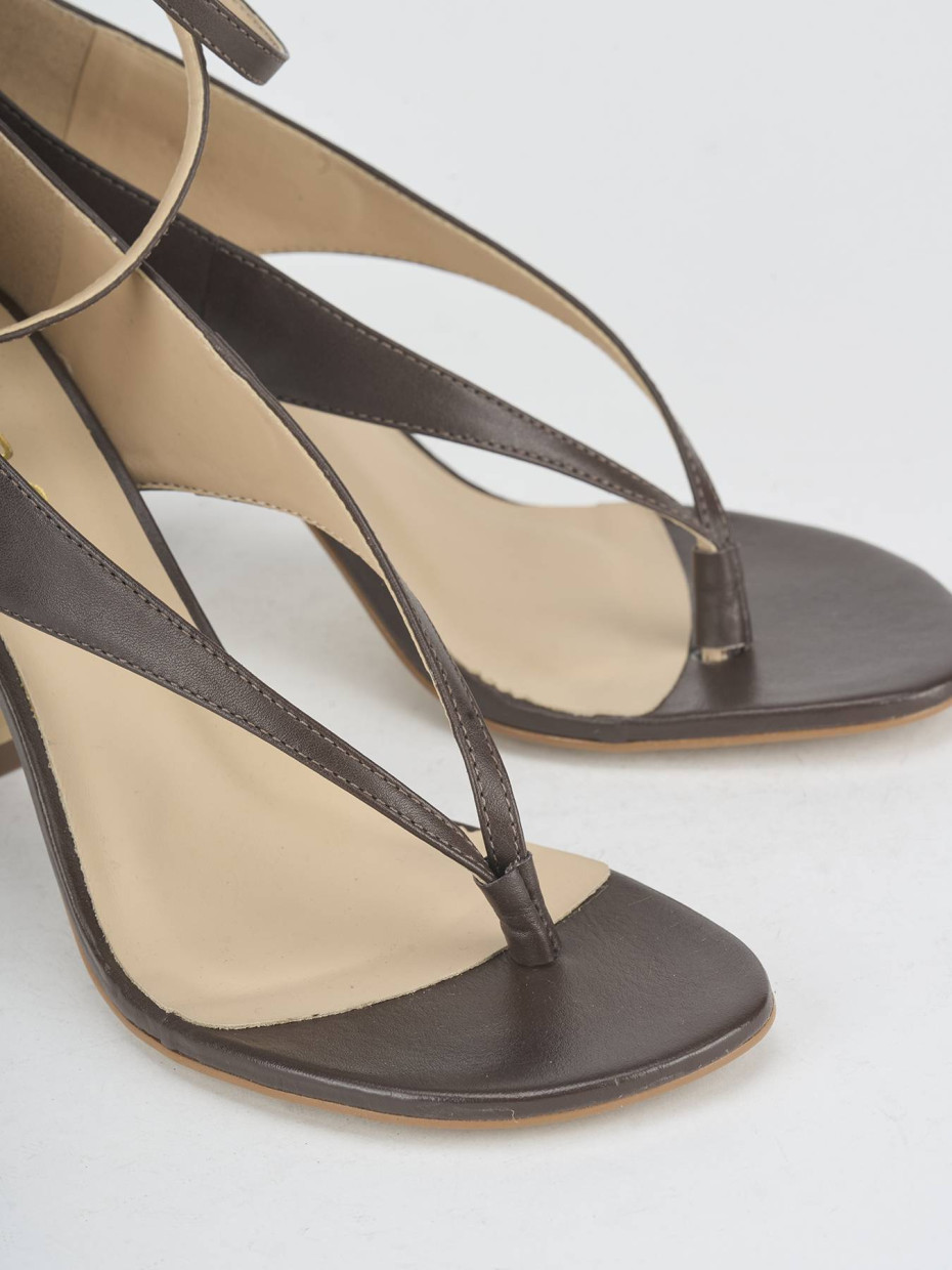 Sandalias de tacón alto tacón 9 cm marrón oscuro cuero