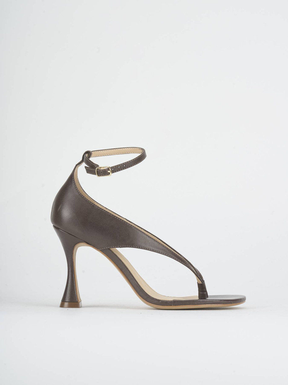 Sandalias de tacón alto tacón 9 cm marrón oscuro cuero