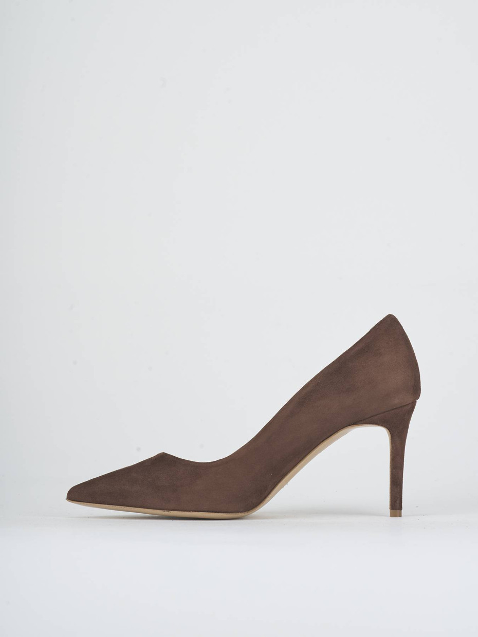 Zapatos de salón tacón 7 cm marrón oscuro ante