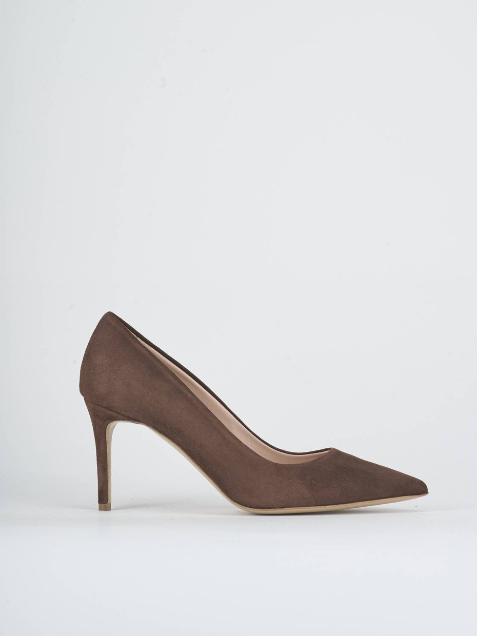 Zapatos de salón tacón 7 cm marrón oscuro ante