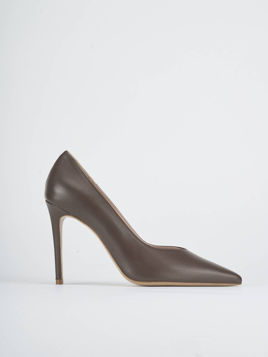 Zapatos de salón tacón 9 cm marrón oscuro cuero