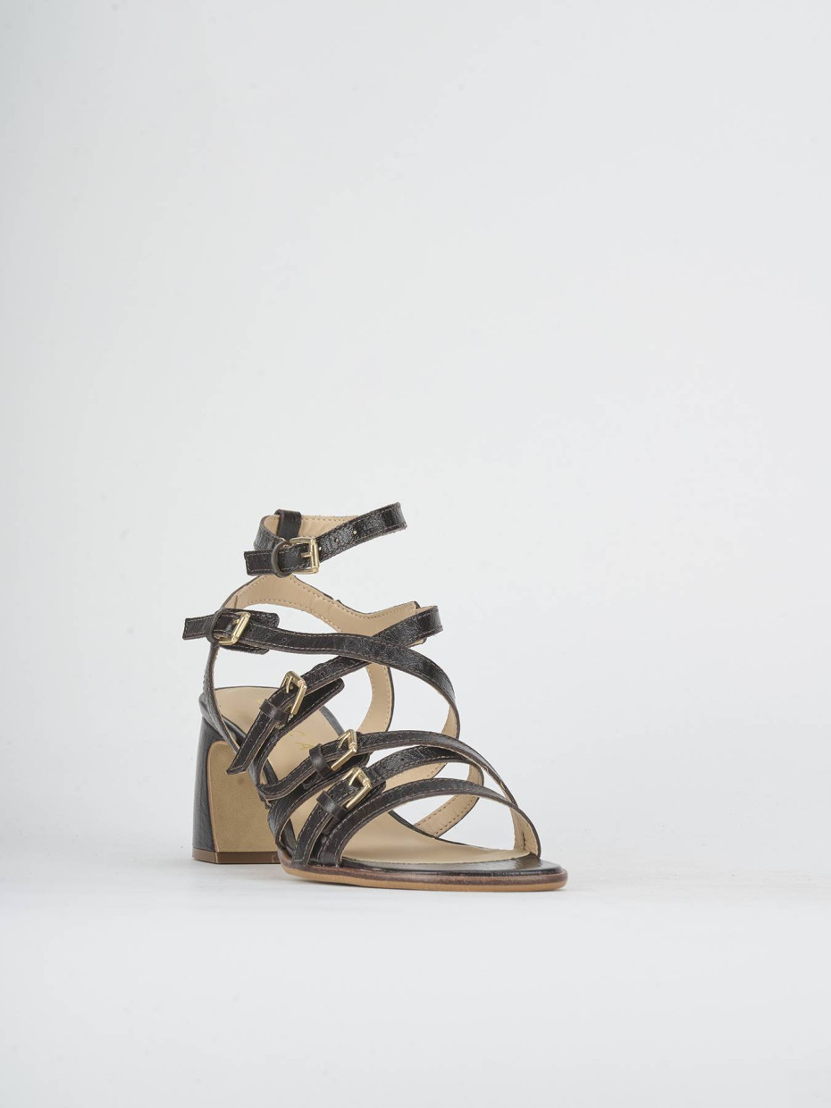Sandalias de tacón alto tacón 7 cm marrón oscuro cuero