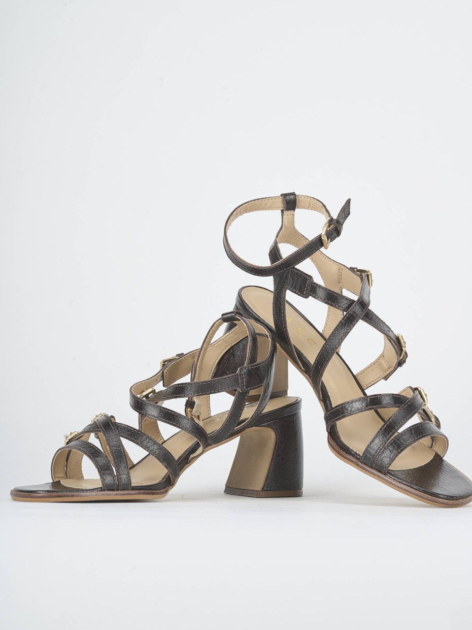 Sandalias de tacón alto tacón 7 cm marrón oscuro cuero