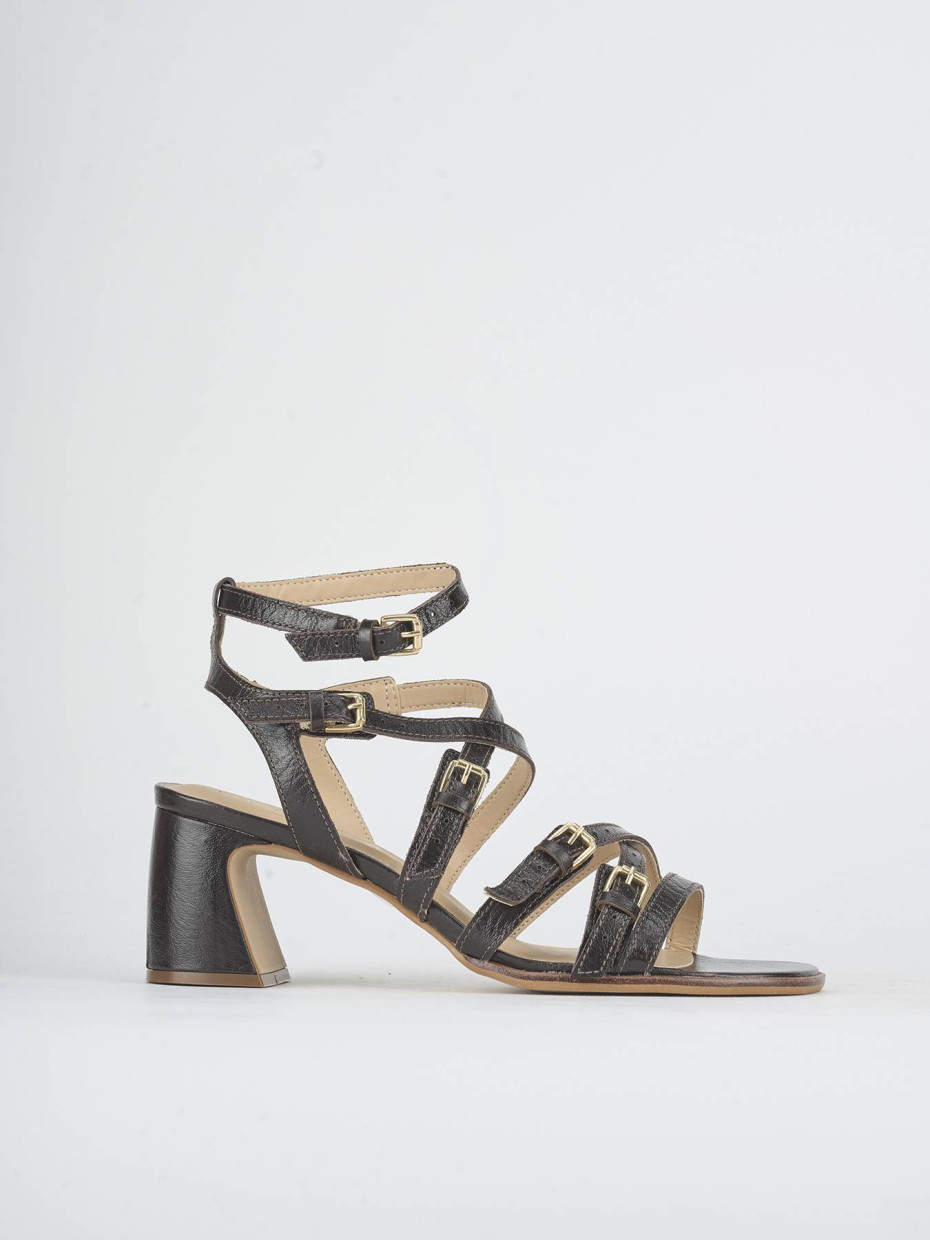 Sandalias de tacón alto tacón 7 cm marrón oscuro cuero