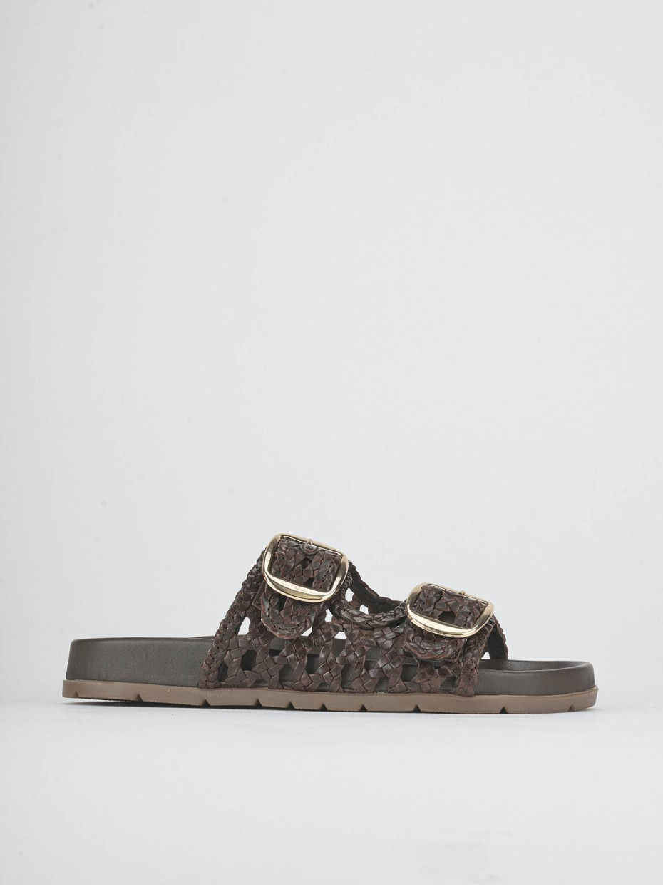 Mules tacón 1 cm marrón oscuro cuero