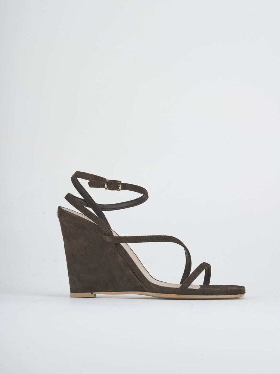 Wedge heels heel 9 cm dark brown suede
