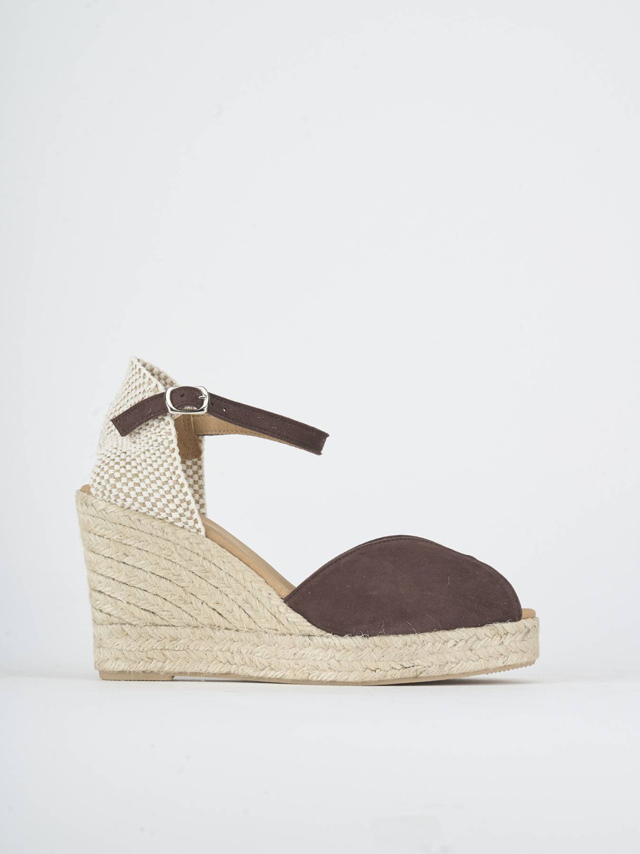 Alpargatas tacón 7 cm marrón oscuro ante