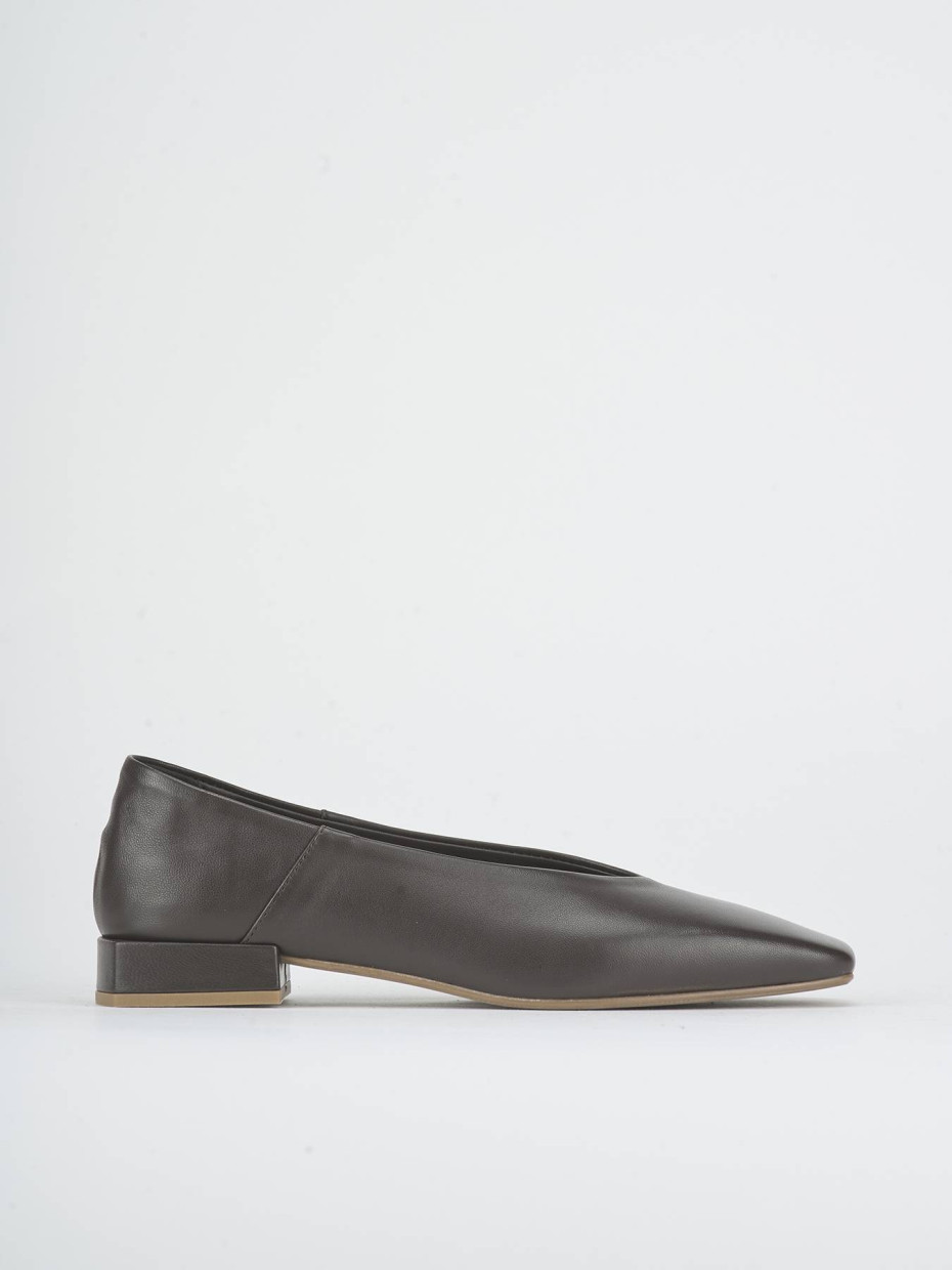 Bailarinas tacón 2 cm marrón oscuro cuero