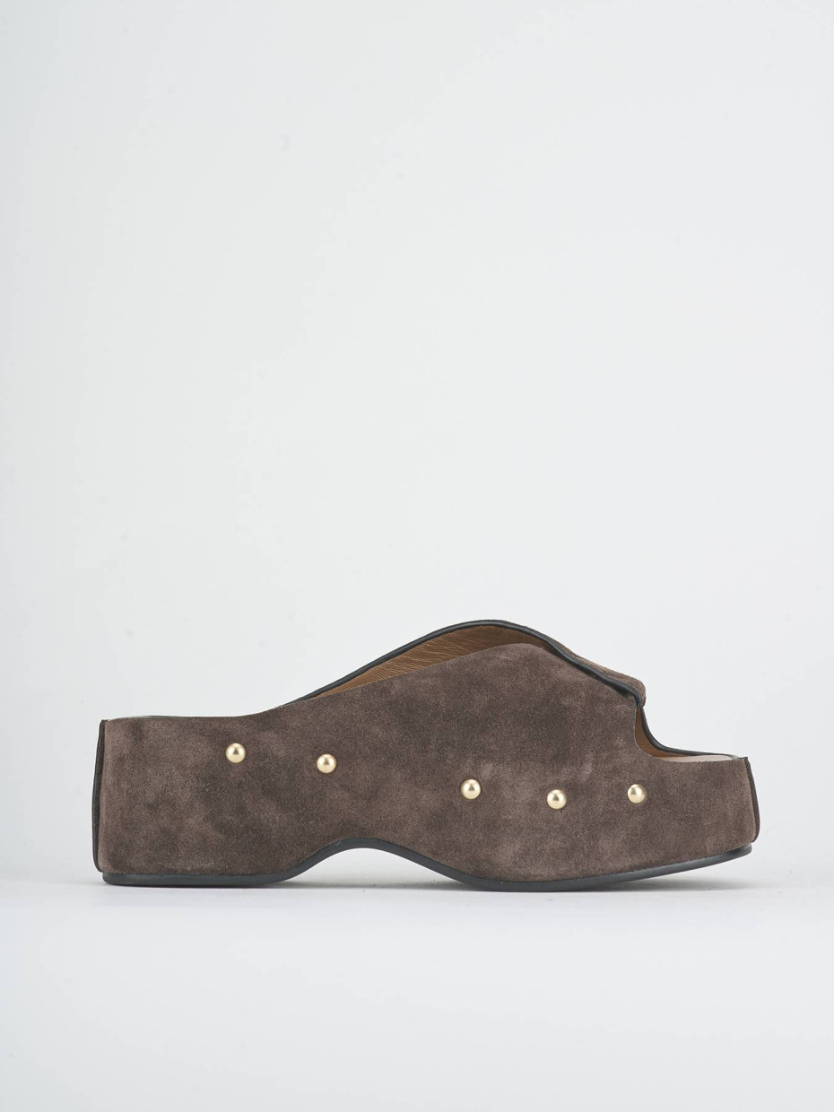 Mules tacón 7 cm marrón oscuro ante