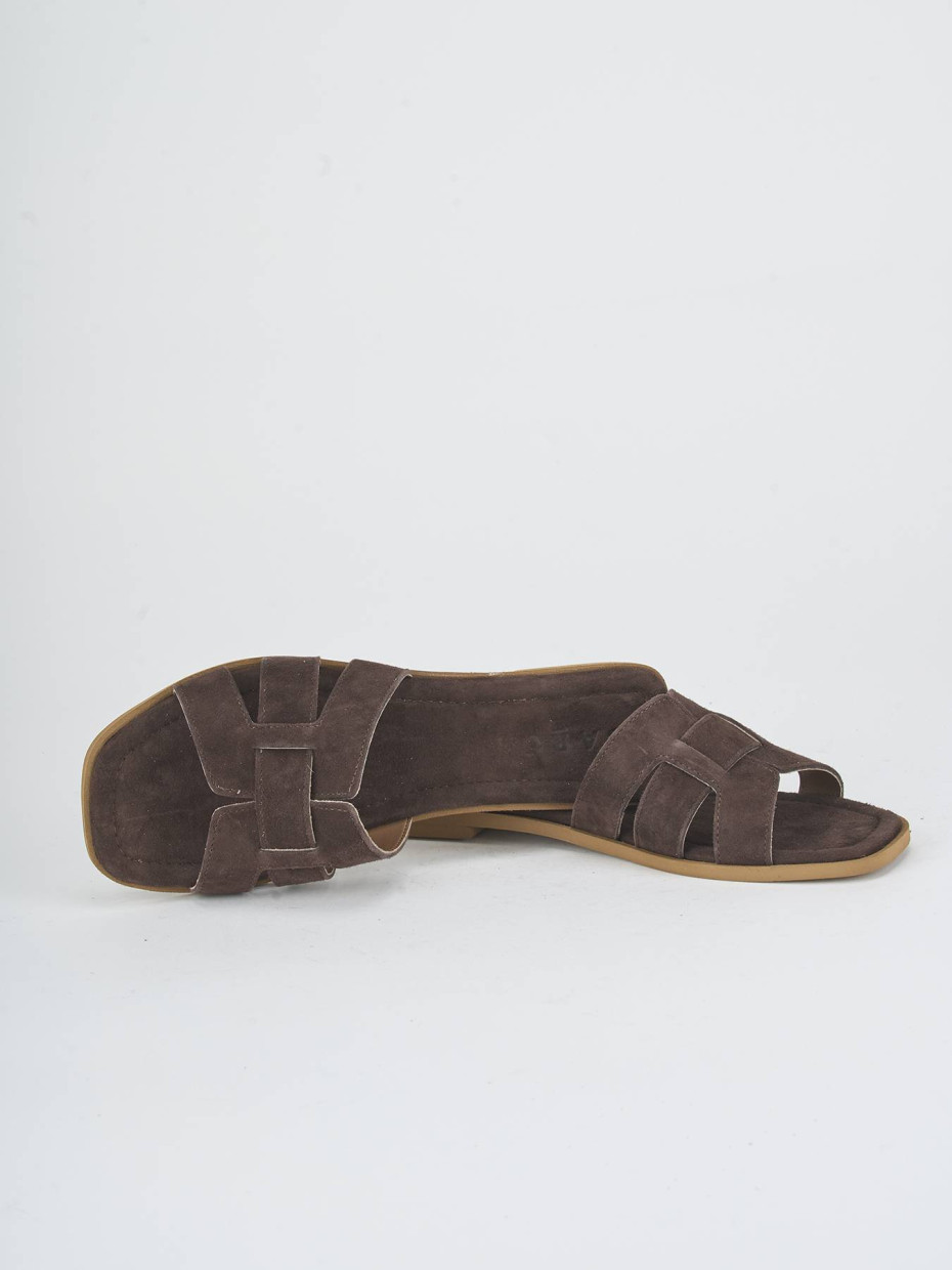 Mules tacón 1 cm marrón oscuro ante