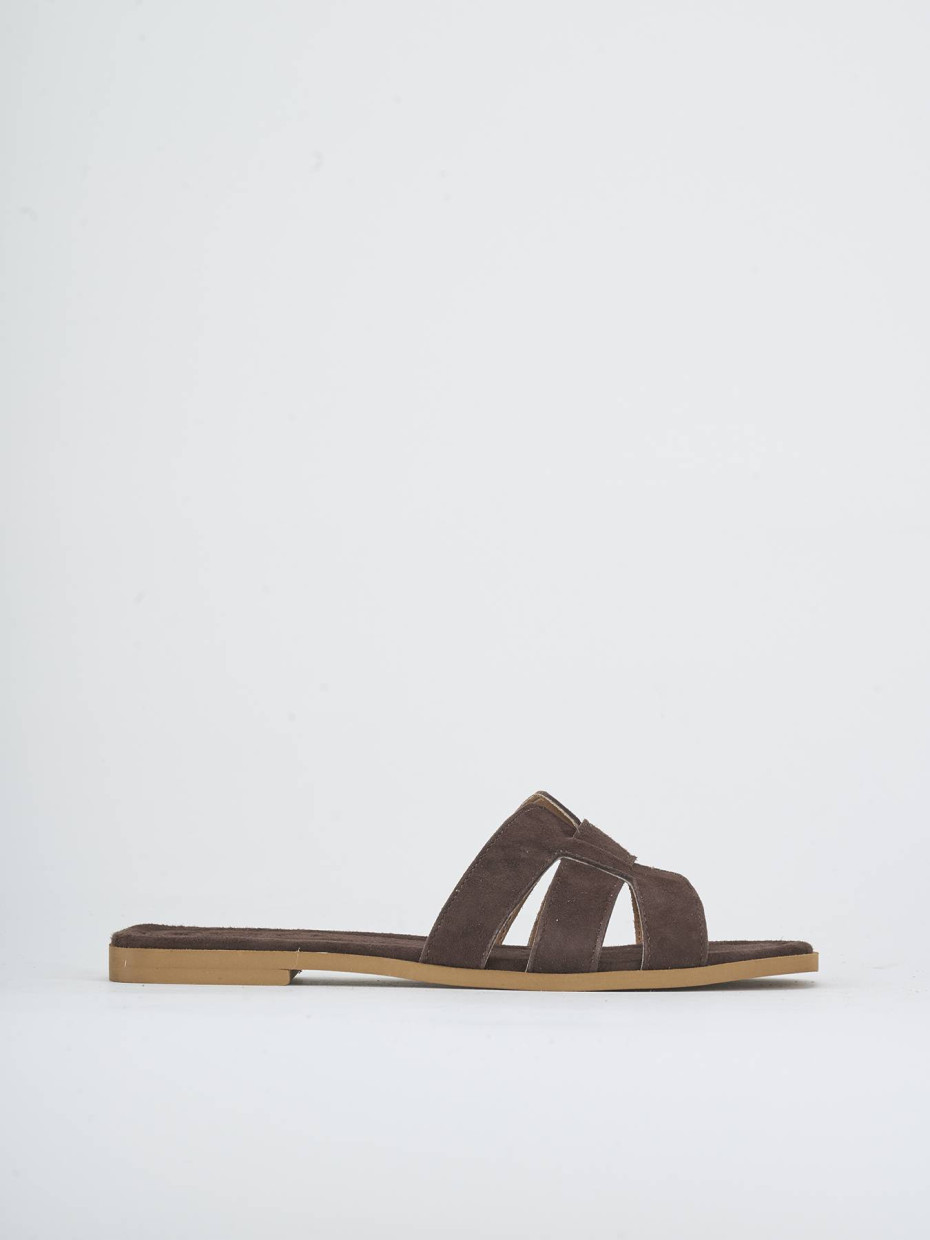 Mules tacón 1 cm marrón oscuro ante