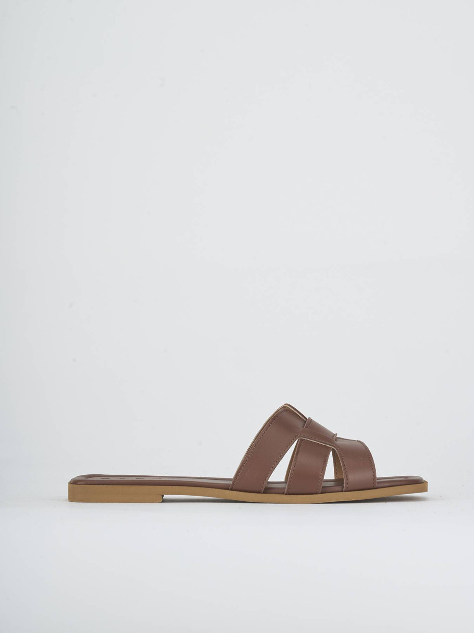 Slippers heel 1 cm dark brown leather