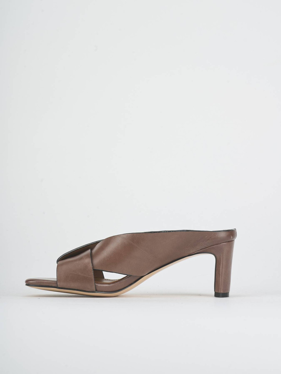 Mules tacón 6 cm marrón oscuro cuero