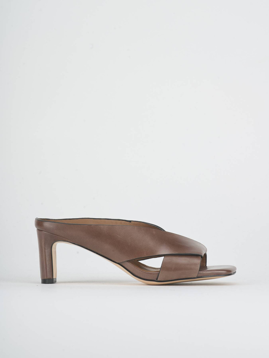 Mules tacón 6 cm marrón oscuro cuero