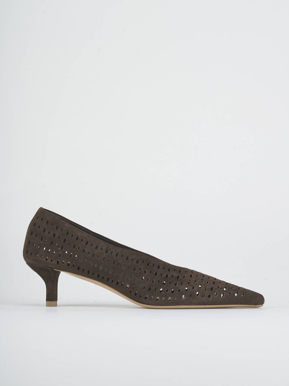 Zapatos de salón tacón 5 cm marrón oscuro ante