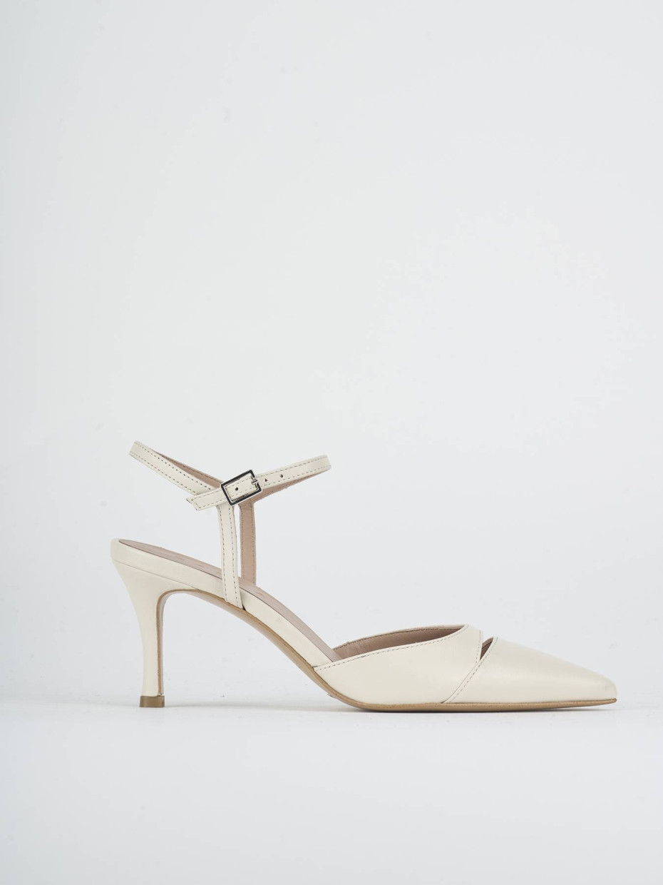 Salones destalonados tacón 7 cm blanco cuero