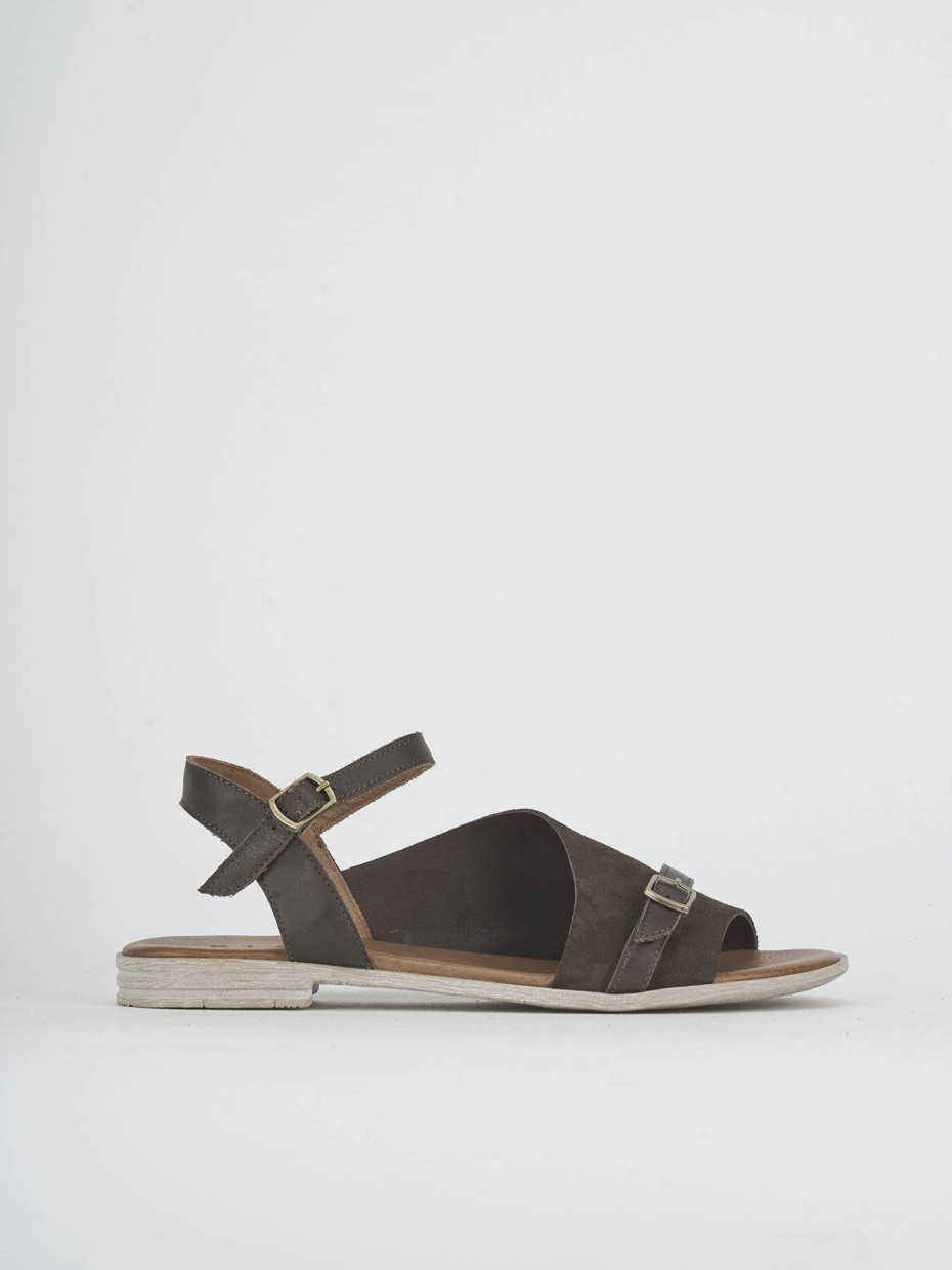 Low heel sandals heel 1 cm dark brown suede