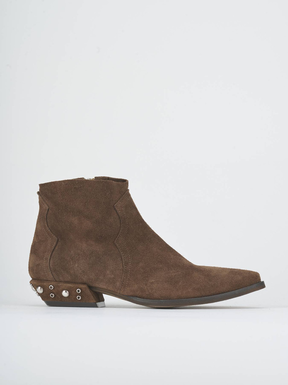Botines de tacón bajo tacón 2 cm marrón oscuro ante