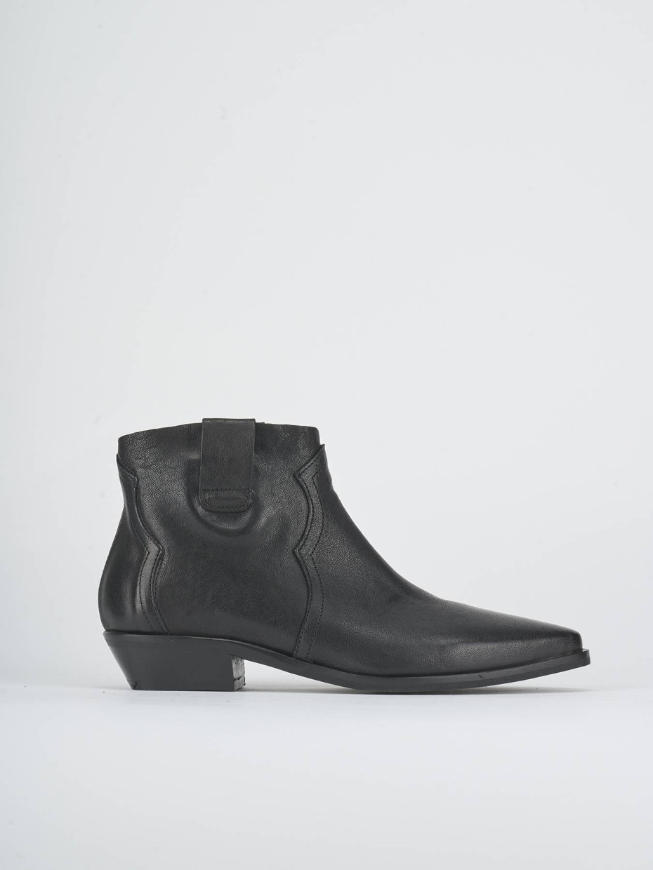 Botines de tacón bajo tacón 2 cm negro cuero
