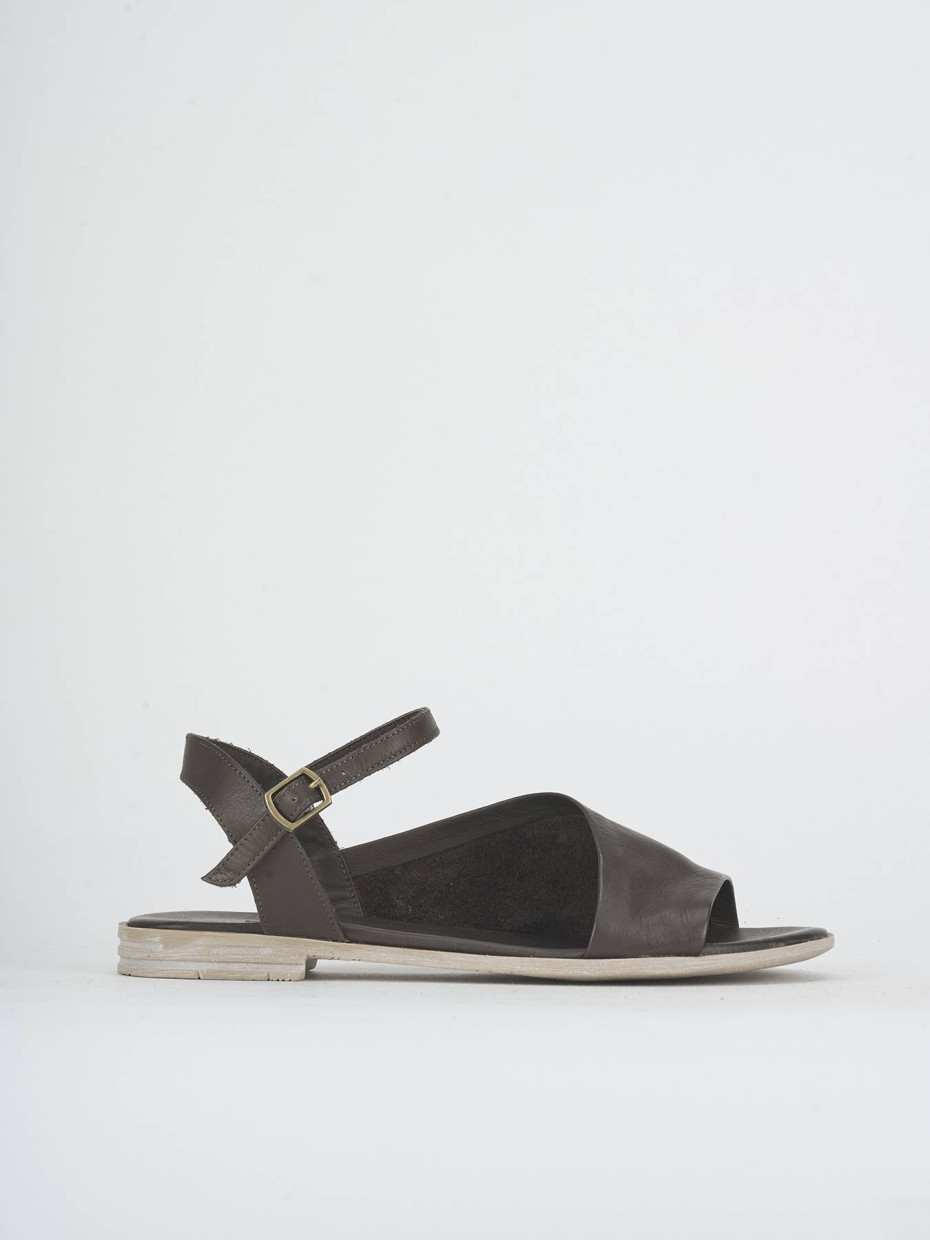 Low heel sandals heel 1 cm dark brown leather