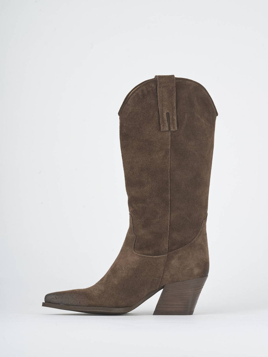 High heel boots heel 5 cm dark brown suede