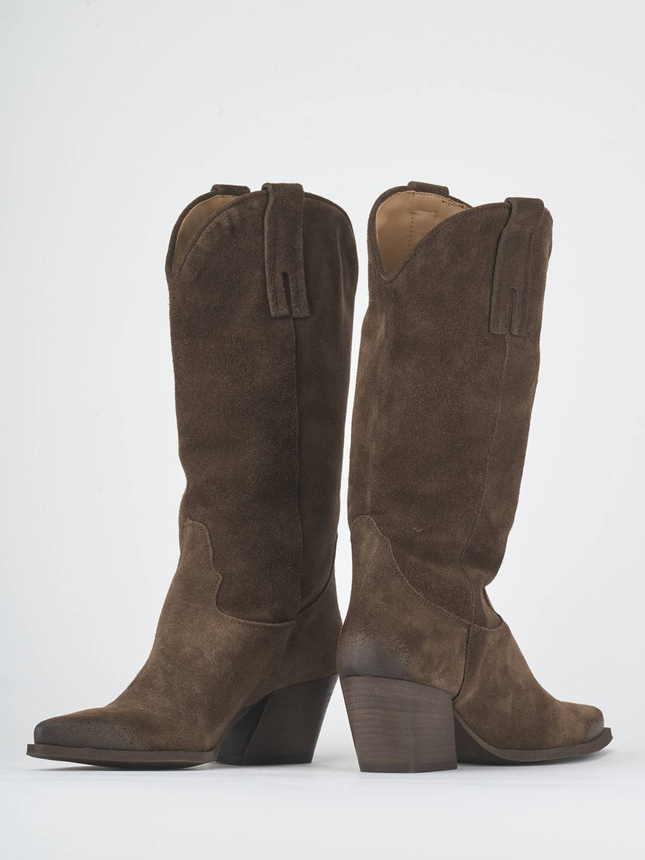 High heel boots heel 5 cm dark brown suede