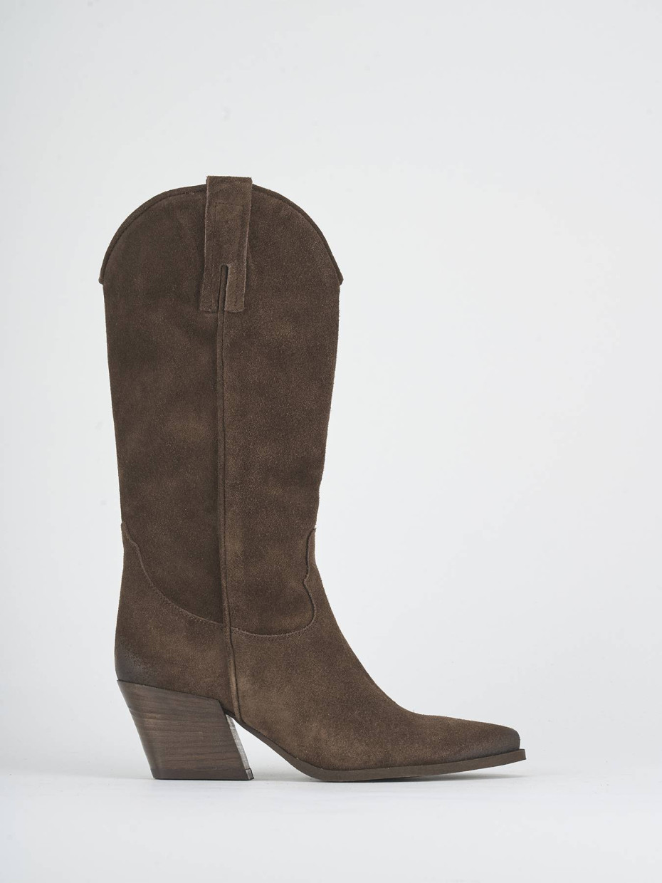 High heel boots heel 5 cm dark brown suede