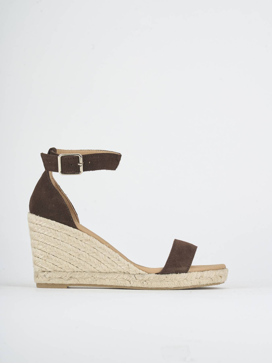 Alpargatas tacón 8 cm marrón oscuro ante