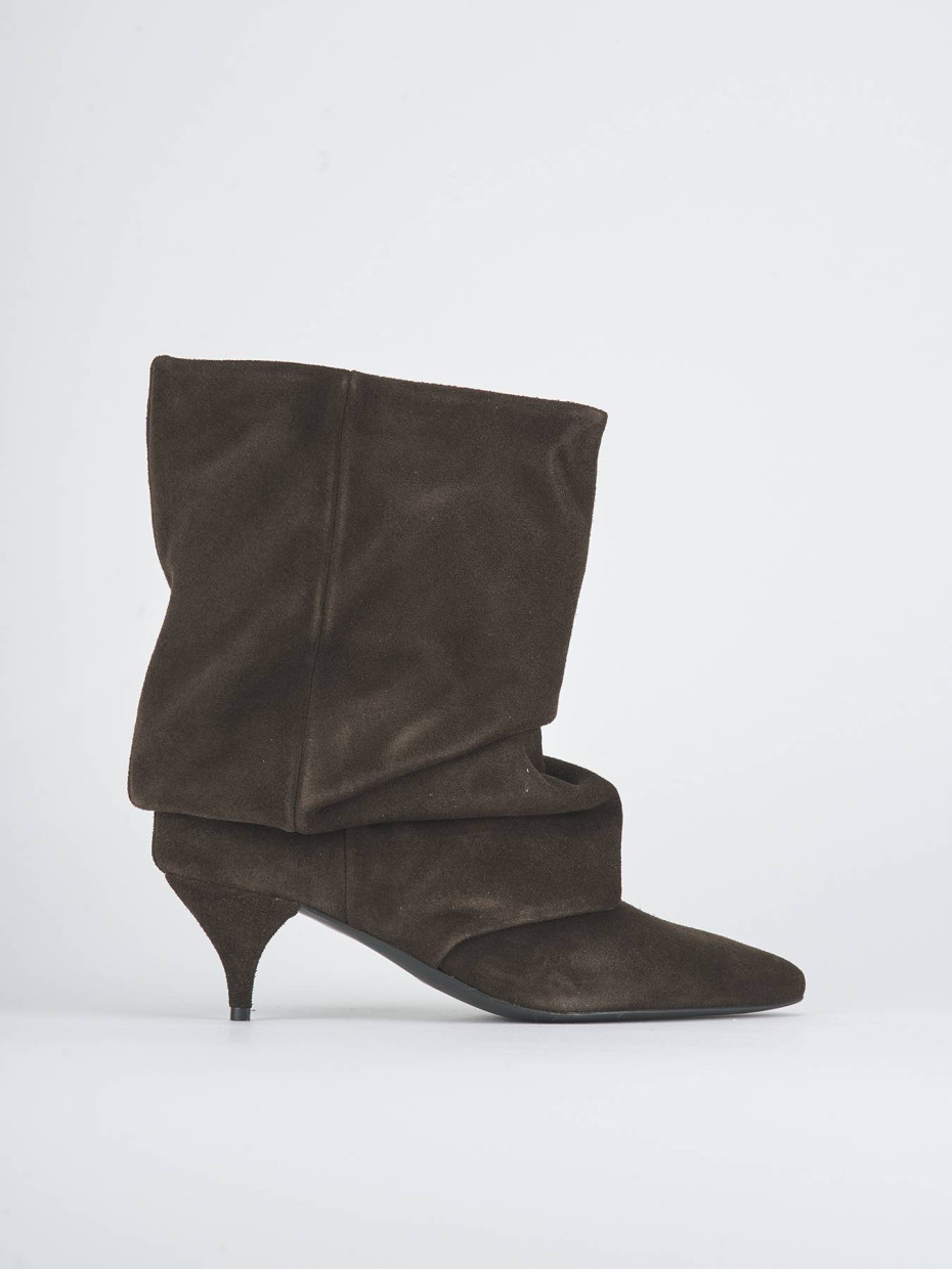 Botines de tacón bajo tacón 4 cm marrón oscuro ante