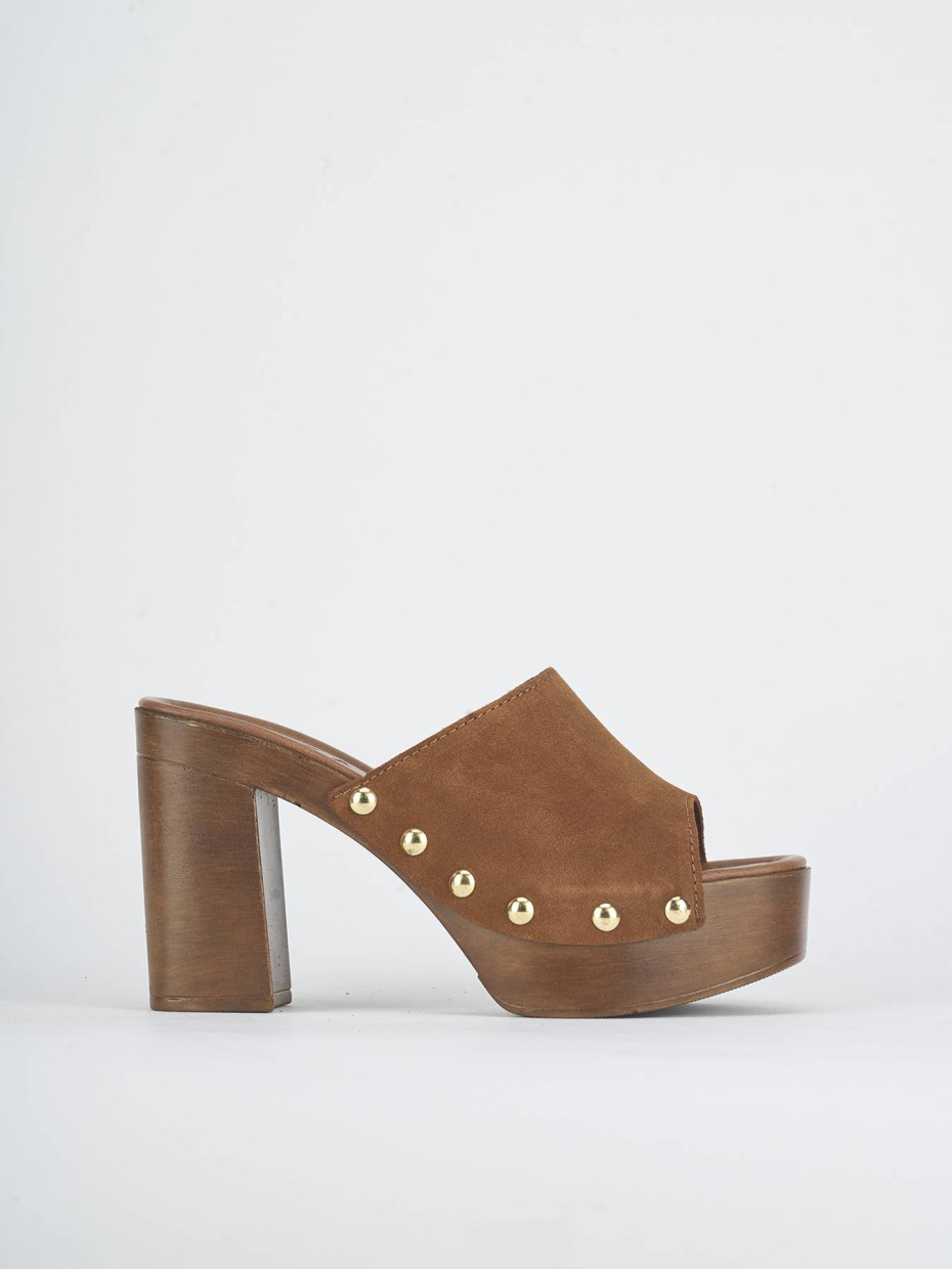 Mules tacón 11 cm marrón ante