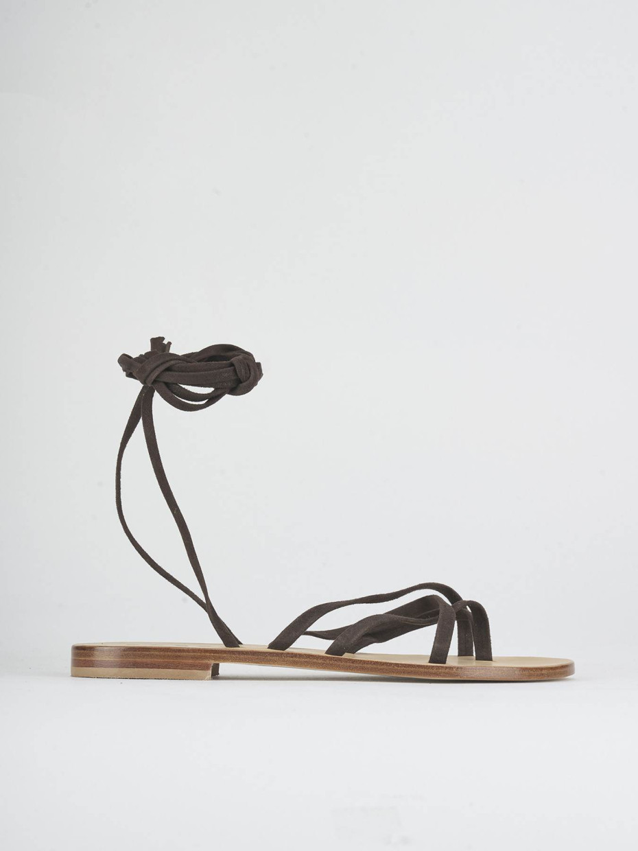 Sandalias de tacón bajo tacón 1 cm marrón oscuro ante