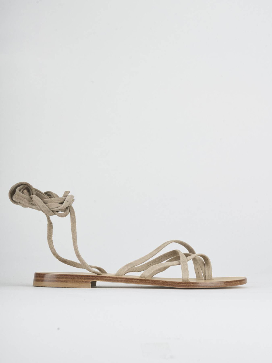 Sandalias de tacón bajo tacón 1 cm beis ante