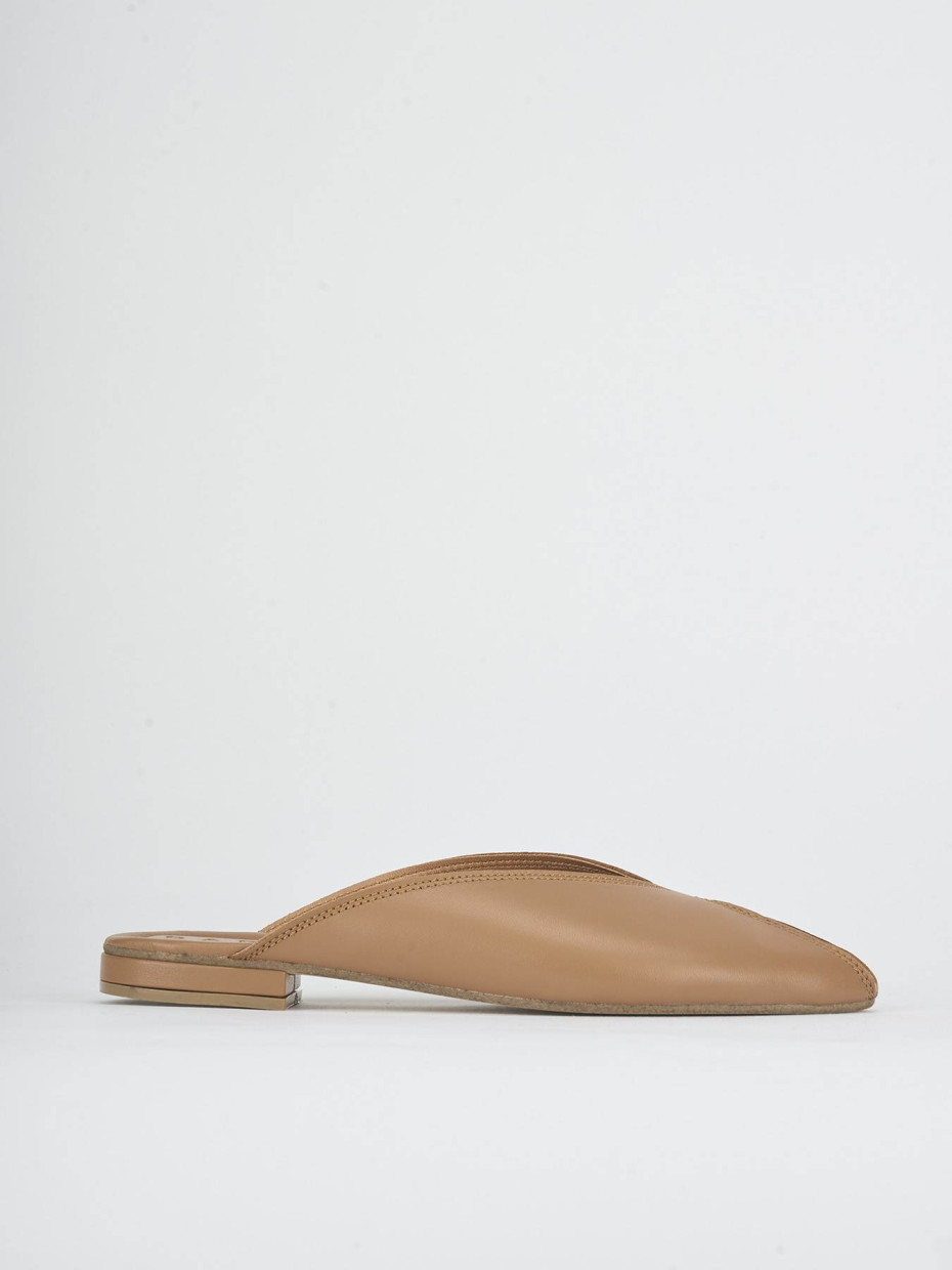 Mules tacón 1 cm marrón cuero