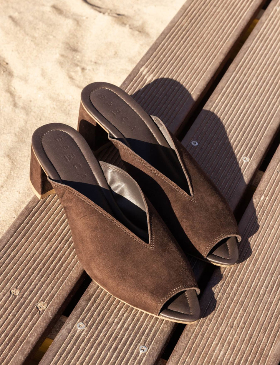 Mules tacón 5 cm marrón oscuro ante