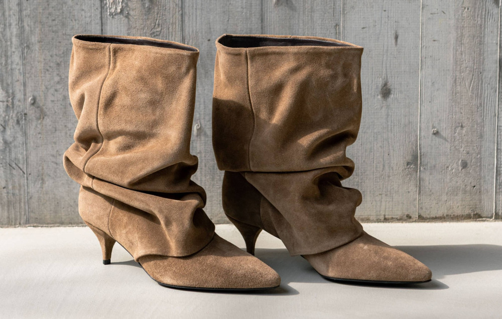Stivaletti tacco 5cm camoscio beige